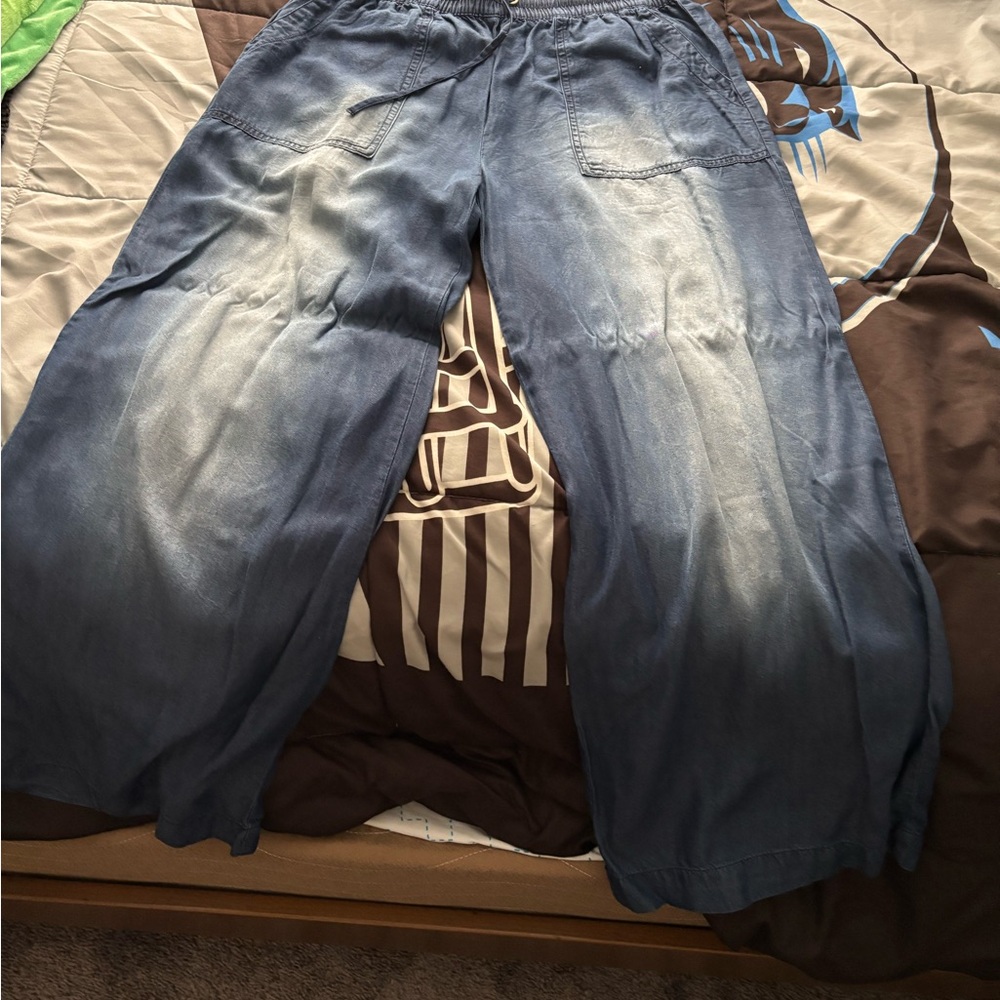 Casual Blue Wide-Leg Pants